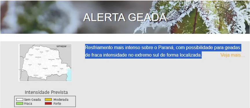 Setembro chega com alerta de geada, chuva acima da média e previsão de -1ºC
