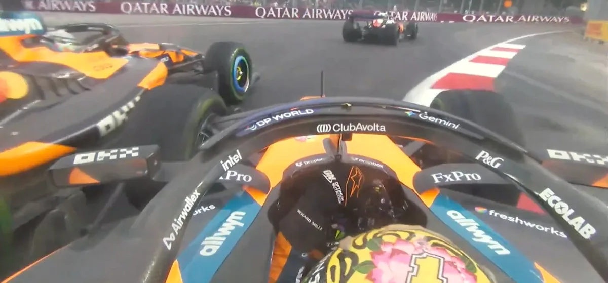 Escandaloso accidente entre los McLaren a metros del final de la Sprint: Lando Norris se tocó con Oscar Piastri y lo dejó fuera de carrera