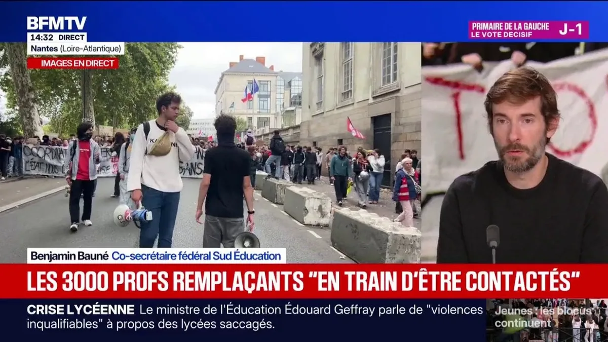 "Pourquoi ces postes n'ont-ils pas été déployés plus tôt?", s'interroge Benjamin Bauné, co-secrétaire fédéral Sud Éducation, après l'annonce de l'arrivée de 3.000 professeurs remplaçants