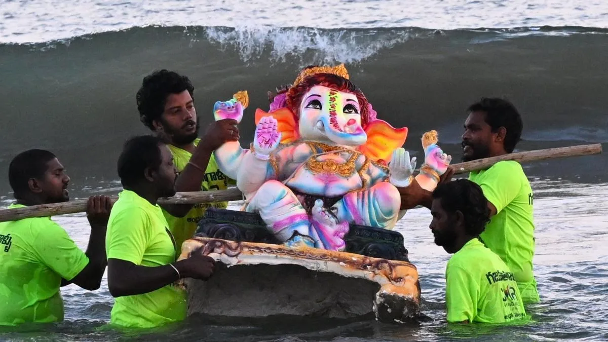 Glitzy Ganesh idol immersions leave behind chaos