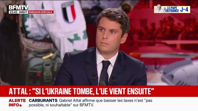 Menace russe, guerre en Ukraine: "Déclarer la guerre à la Russie ? La réponse est non", assure Gabriel Attal, candidat (Renaissance) à l'élection présidentielle