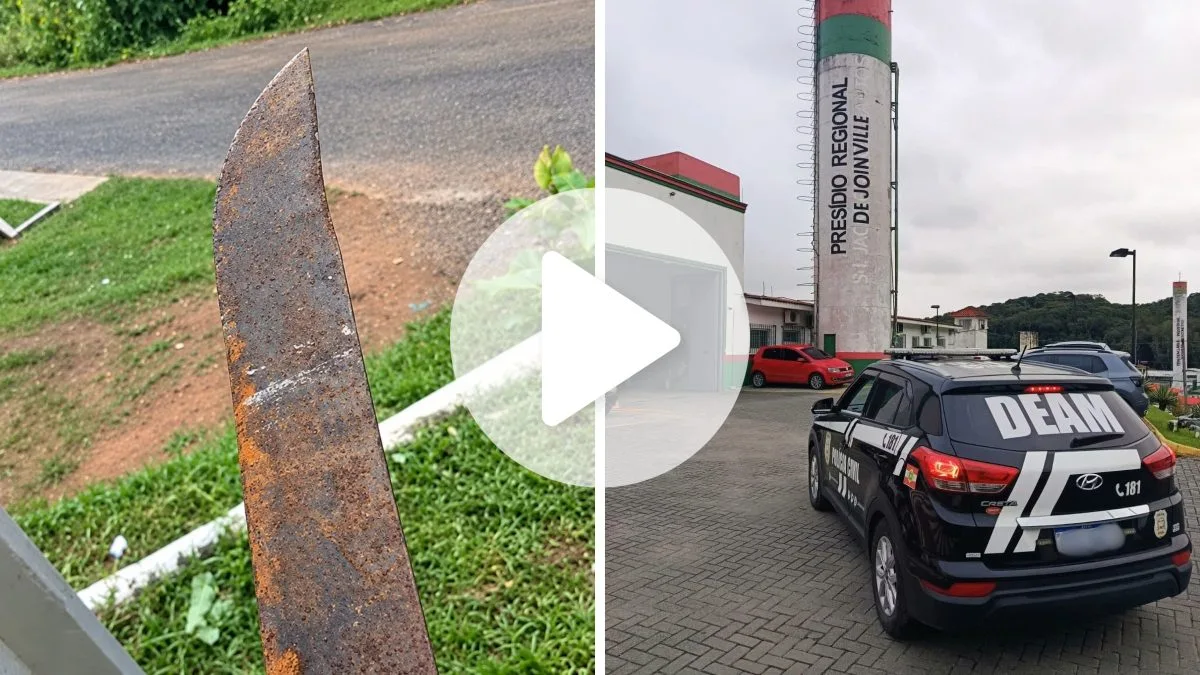 Ex-companheiro envia vídeo exibindo facão, ameaça matar mulher e promete esperá-la no trabalho em Joinville: ‘Está enferrujada, mas tá te esperando’