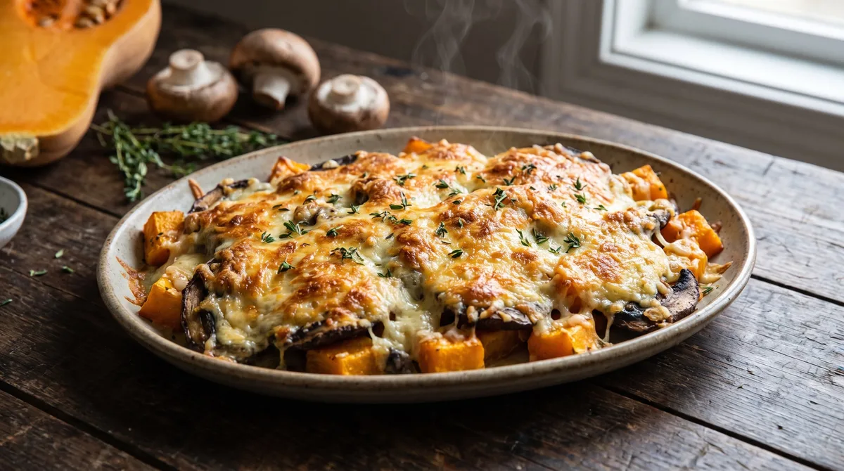 Receta de calabaza gratinada con hongos, rápida y fácil