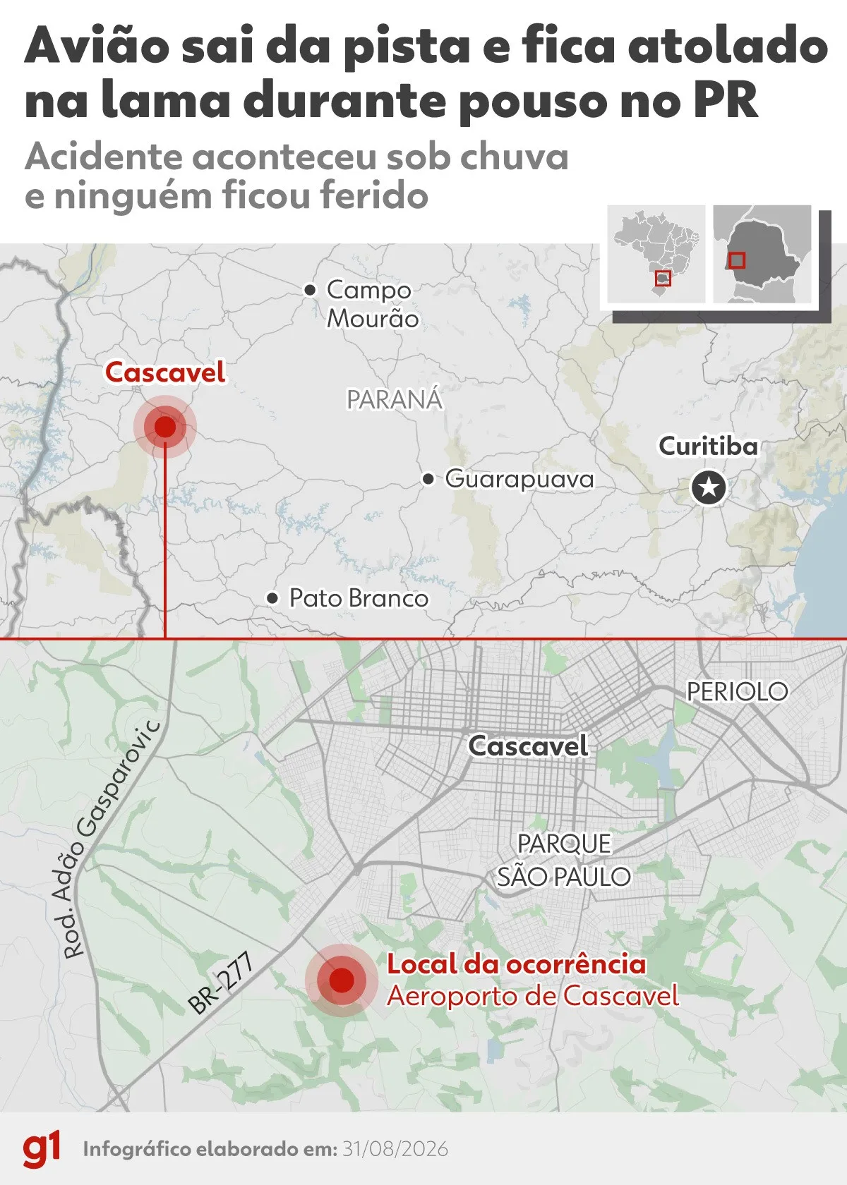 Vídeo mostra pouso de avião da Latam que saiu da pista e atolou no Paraná