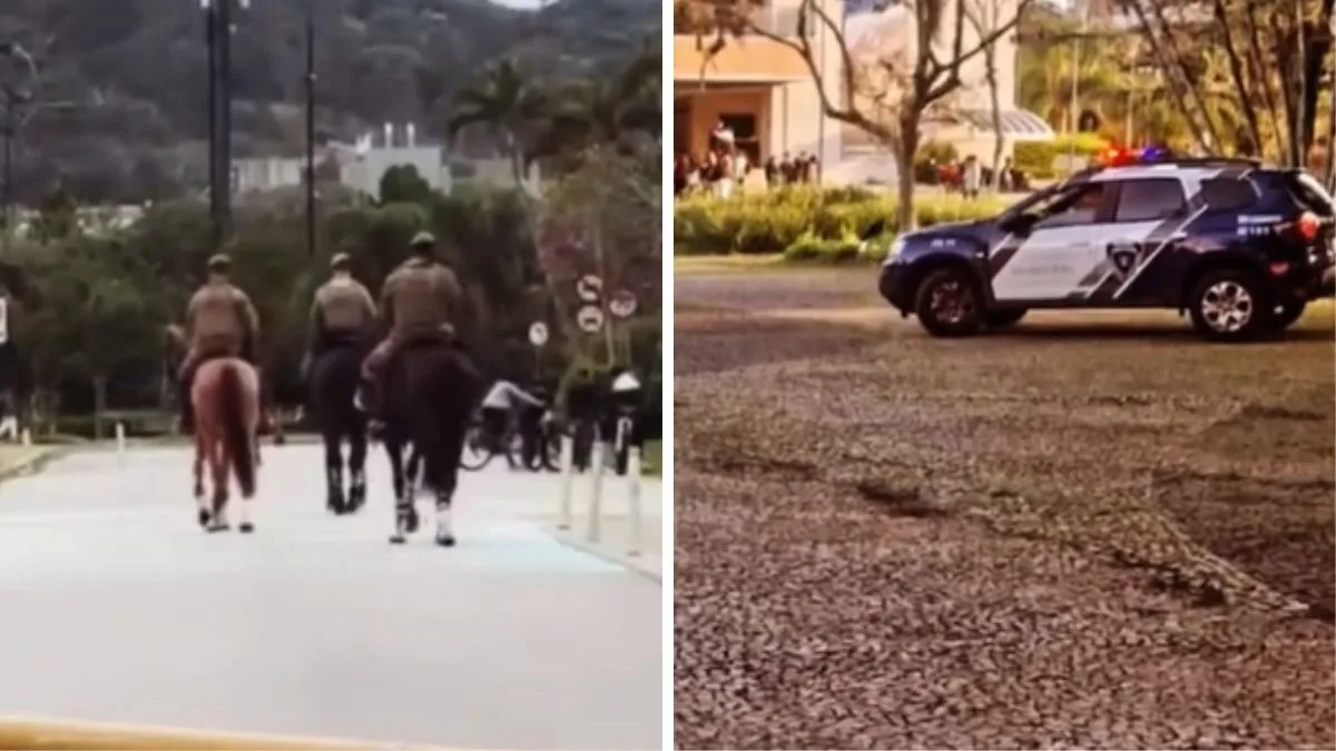 Polícia Militar usa cavalaria e surpreende estudantes junto com viaturas da Guarda Municipal após início das aulas na UFSC