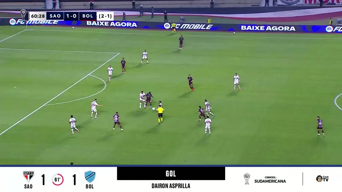 Dairon Asprilla arrisca de fora da área e marca um golaço para o Bolívar contra o São Paulo; confira