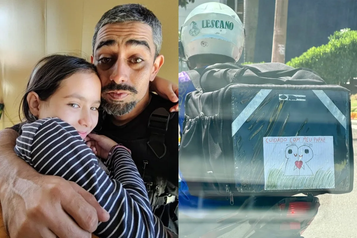‘Cuidado com meu papai’: desenho da filha na bag de motoboy emociona no trânsito em MS