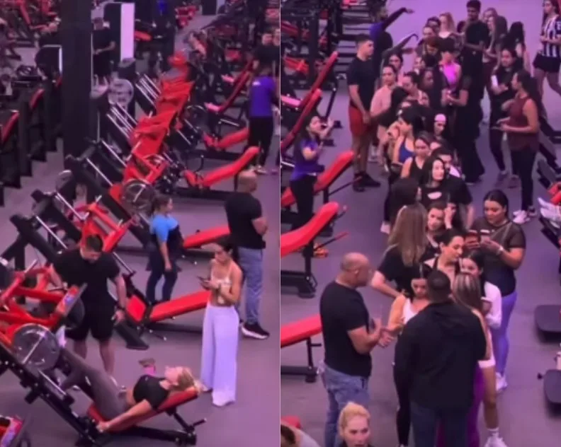 Virginia causa tumulto e fila de autógrafos em academia: leg press com selfie