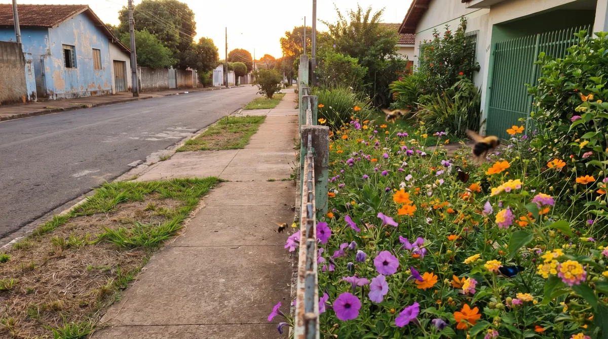 Um jardim plantado na faixa entre calçada e rua multiplicou por sete os insetos e praticamente dobrou o número de espécies encontradas ali