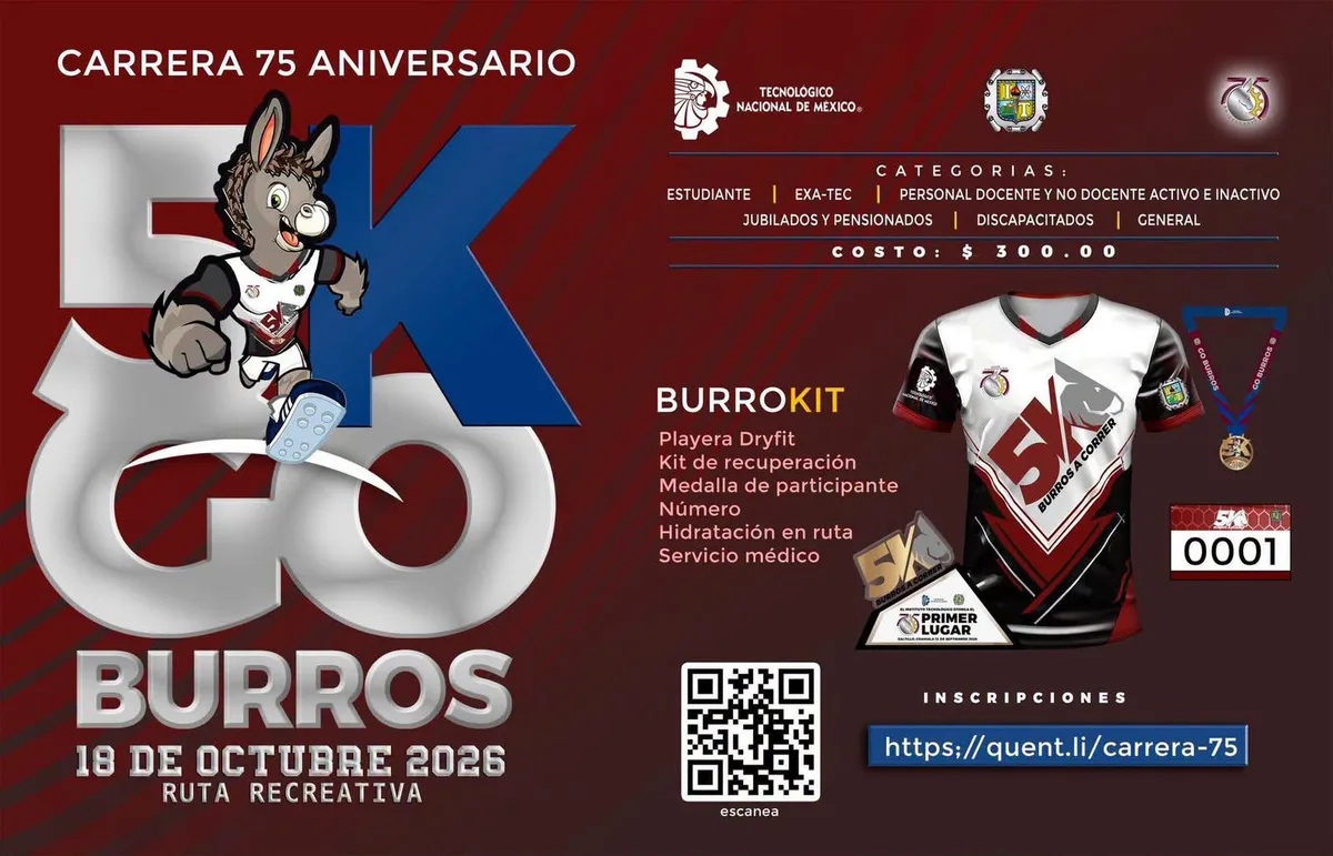 Tecnológico de Saltillo celebra 75 años con carrera 5K: ruta, horarios y categorías