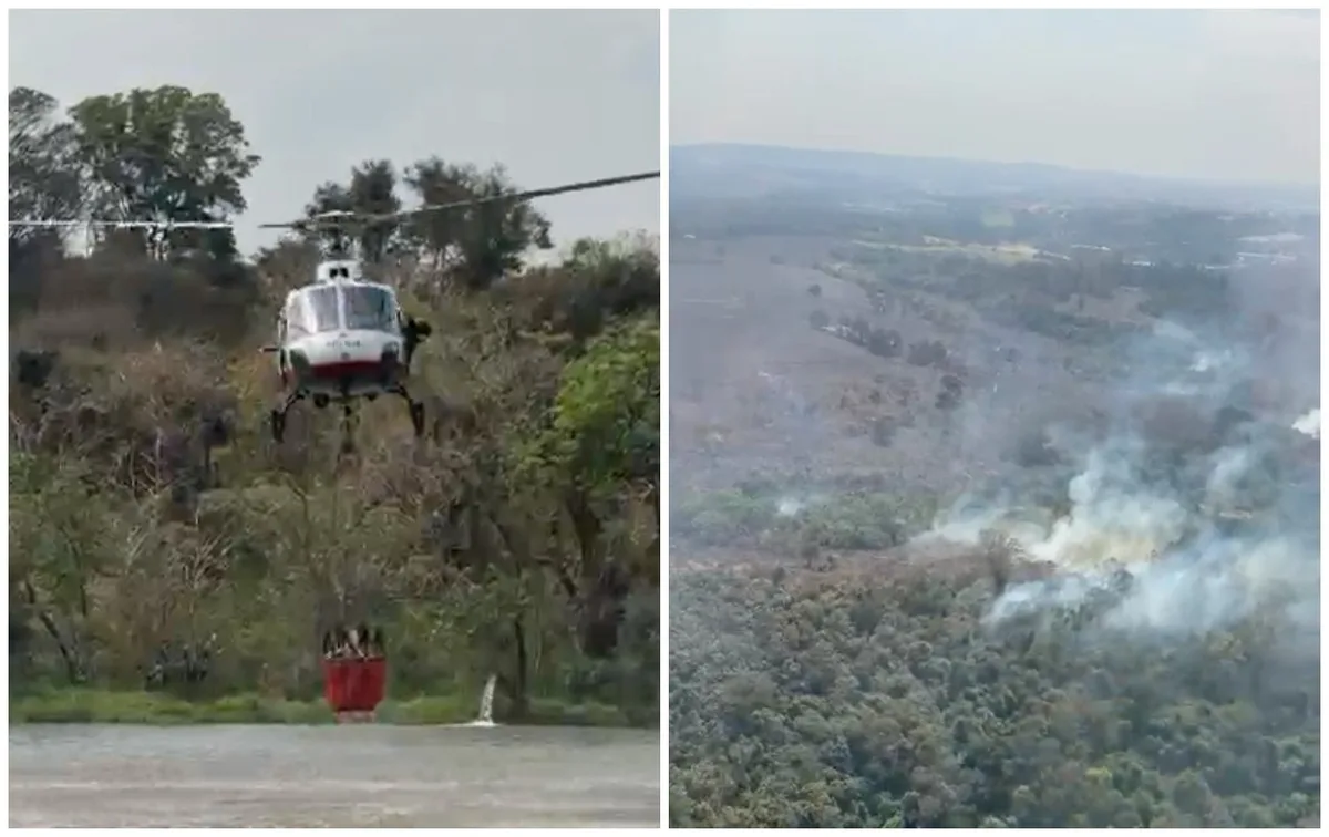 VÍDEO: incêndio na Serra do Japi mobiliza helicóptero Águia da PM em Jundiaí