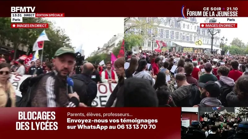 Mobilisation lycéenne: ambiance festive sur le parvis de l'Hôtel de ville de Paris avant le début de la manifestation