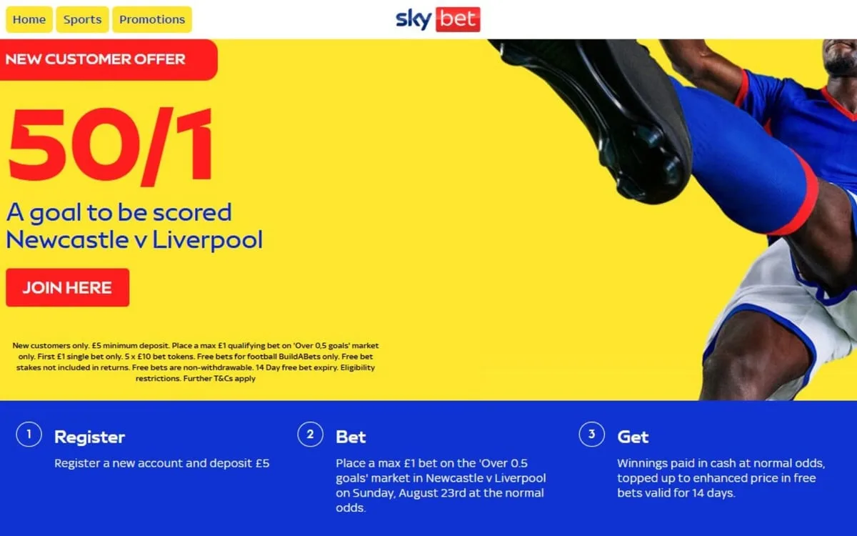 Newcastle vs Liverpool offer: Get 50/1 on a goal to be scored with Sky Bet