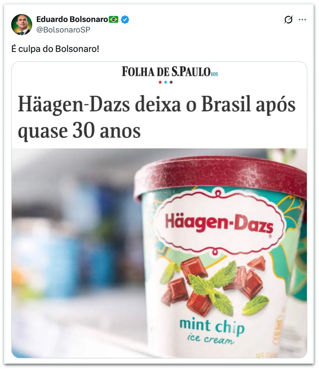 Eduardo ironiza saída da Häagen-Dazs do Brasil