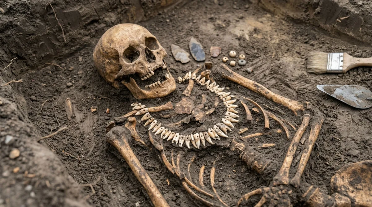 Uma sepultura de 5 mil anos escondia um colar feito com 42 dentes: peças vieram de grandes mamíferos e talvez até de humanos