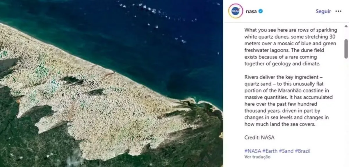 Nasa divulga imagem dos Lençóis Maranhenses e chama parque de 'deserto feito de água'