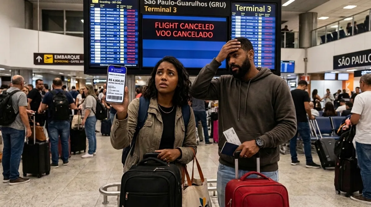 Casal reserva viagem de R$ 4.800 pagando com milhas acumuladas por 3 anos e vê o voo cancelado porque assentos promocionais têm regra própria de remarcação