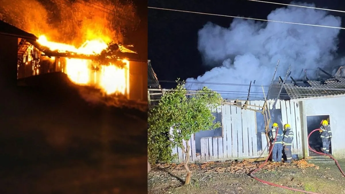 Vizinhos escutam explosão e são surpreendidos com incêndio consumindo casa em SC