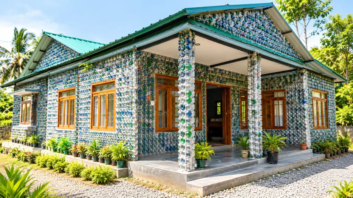 Una pareja reutilizó 80.000 botellas de plástico y construyó una casa de 158 m² para su hijo: tiene 4 habitaciones y 2 baños