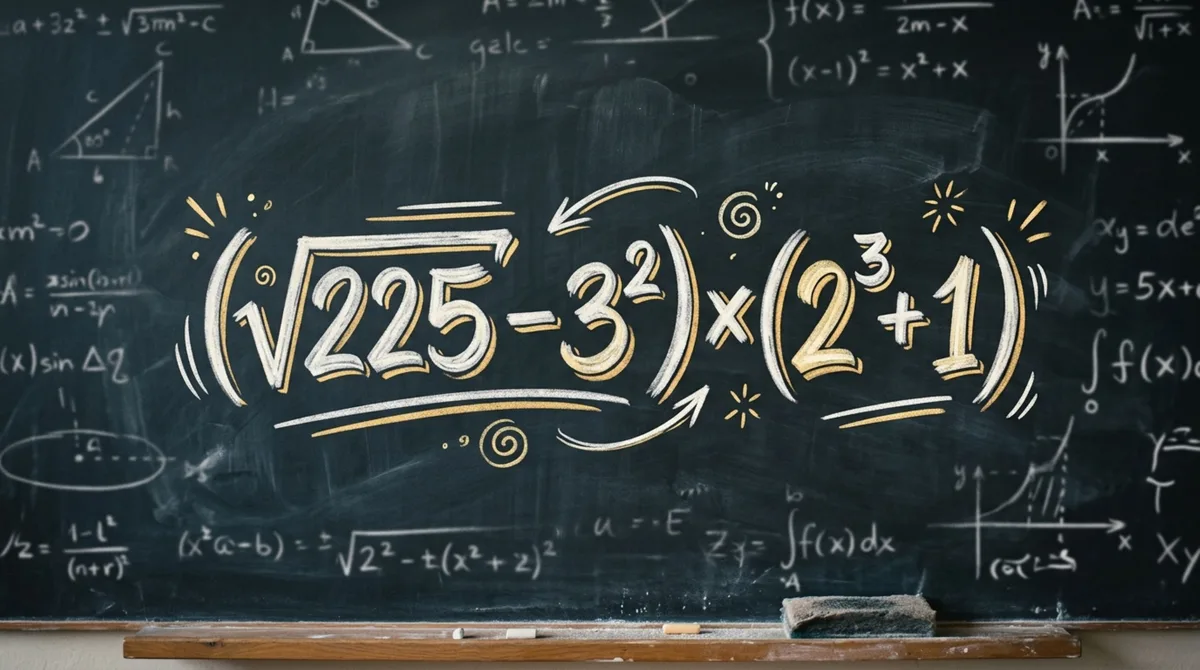 Sem usar lápis e borracha, resolva a expressão (√225 − 3²) × (2³ + 1) e prove que lembra da escola