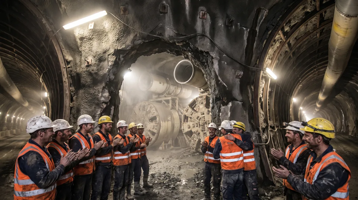 Em 2010, duas equipes escavavam a mesma montanha por lados opostos e só descobriram no último metro se os cálculos tinham funcionado, com um erro final que coube na palma da mão