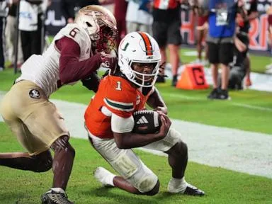 No. 3 Miami hangs on to beat Florida State, 43-35 in a double-overtime thriller