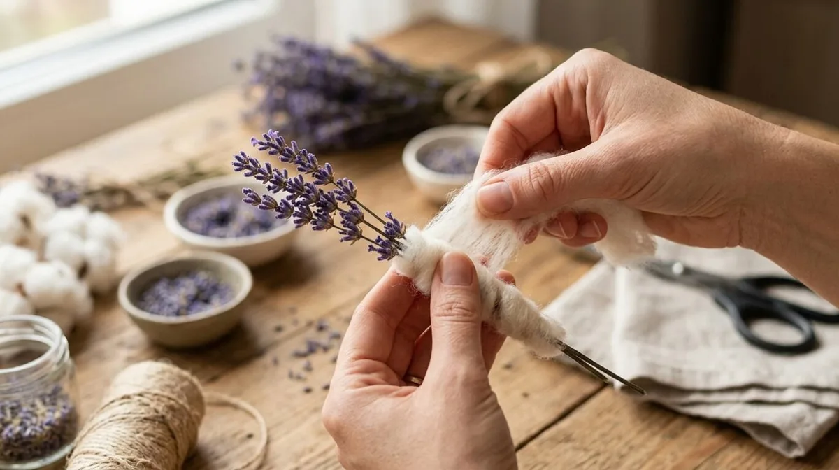 Envolver una ramita de lavanda con algodón: por qué lo recomiendan y para qué sirve