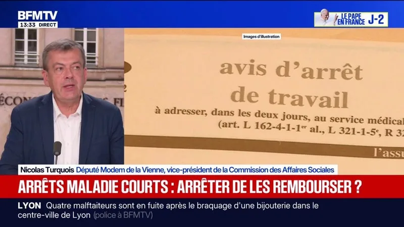 "Il y a une multiplication des arrêts très courts", observe Nicolas Turquois, député MoDem de la Vienne, sur la proposition du Medef de ne plus rembourser les arrêts maladie inférieurs à 10 jours
