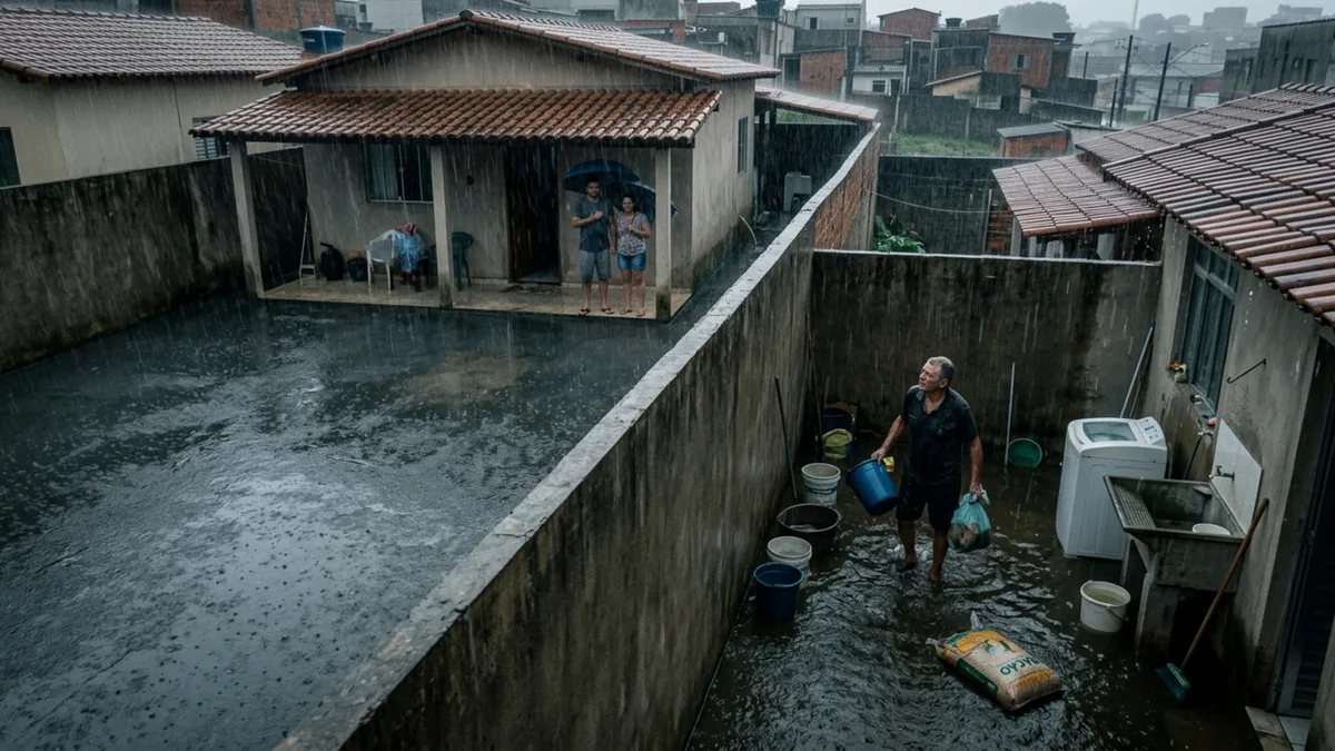 Casal concretiza todo o quintal para acabar com lama e, depois da primeira chuva forte, vizinho descobre que a água passou a invadir sua área de serviço