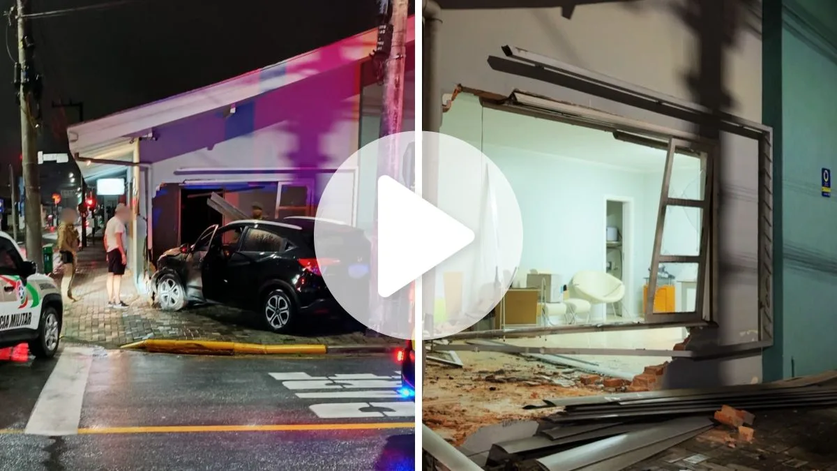 Câmera flagra momento em que motorista bêbado invade clínica e destrói fachada em SC