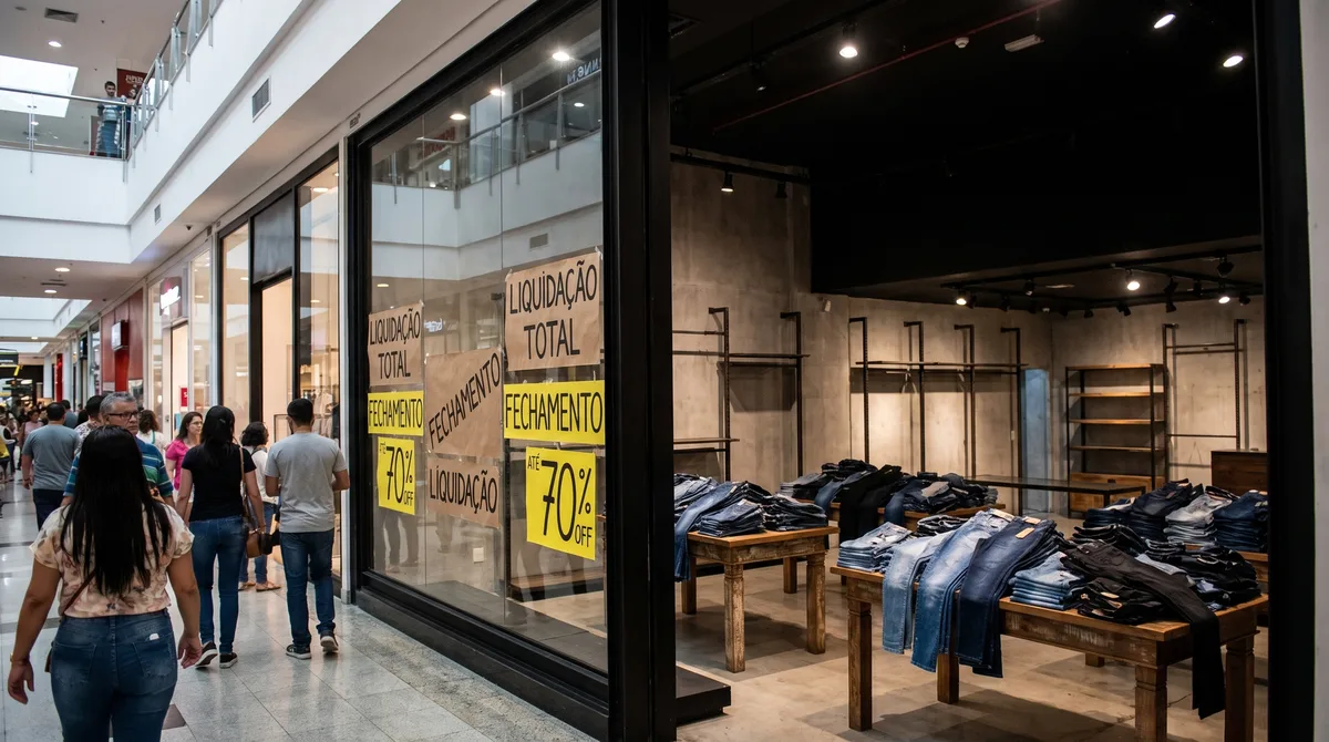 Depois de 30 anos vendendo jeans, rede com mais de 200 lojas entra em falência e começa a fechar unidades, porque dívida elevada, aluguel e semanas de lojas fechadas drenaram liquidez até fornecedores passarem a exigir pagamentos mais rápidos