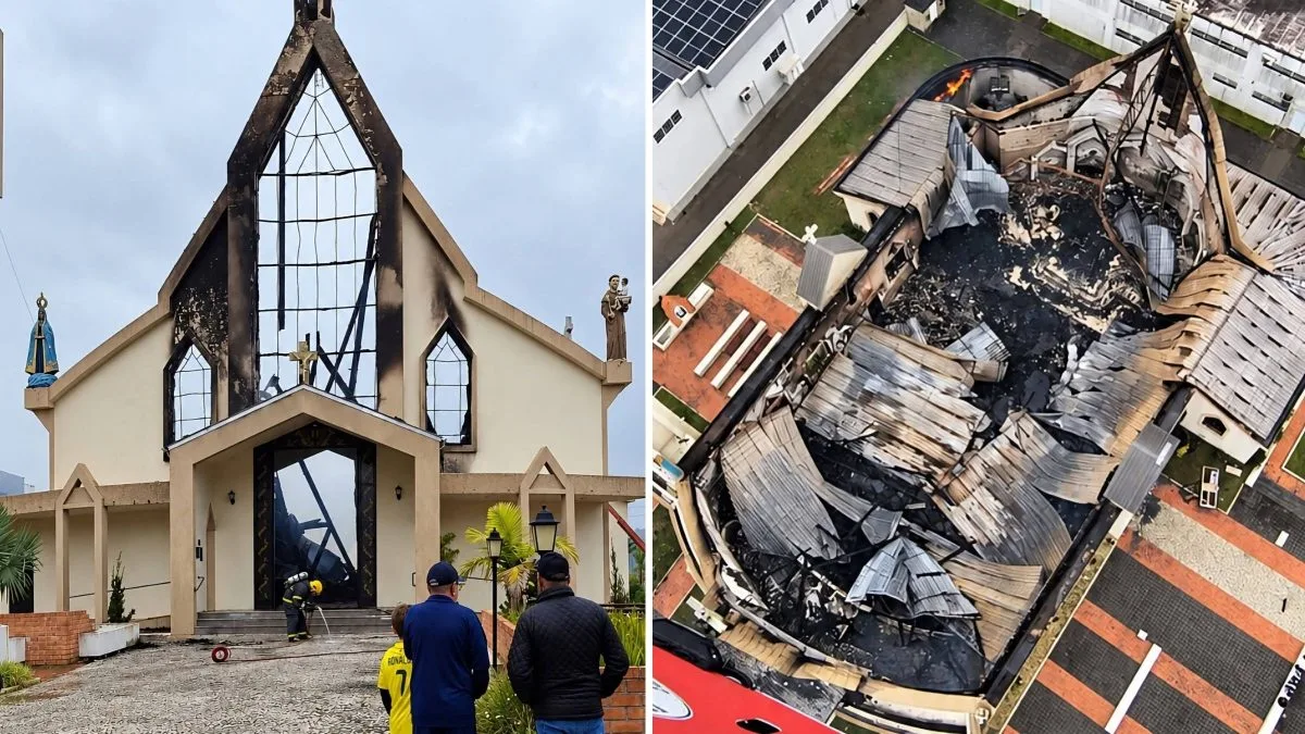 Imagem de Nossa Senhora Aparecida fica intacta após paróquia ser tomada pelas chamas em pequena cidade catarinense; ‘Permaneceu firme e forte’