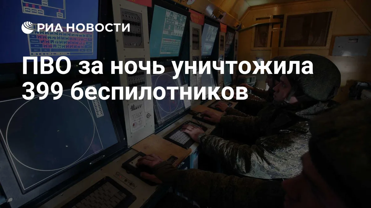 ПВО за ночь уничтожила 399 беспилотников