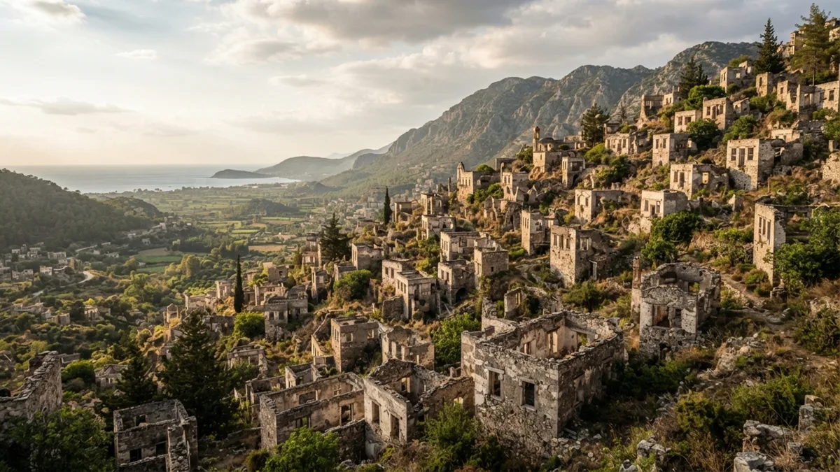 Quase mil casas de dois andares continuam vazias nesta encosta da Turquia depois que uma troca de populações fez uma comunidade inteira deixar o vilarejo