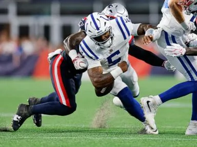 Colts backup QB Anthony Richardson runs for a TD in 13-13 preseason tie with Patriots