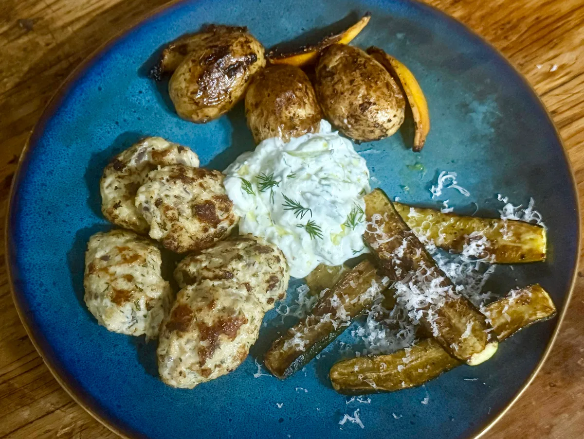 WHAT’S COOKING: Keftedes (Greek meatballs) with lemon potatoes and courgettes