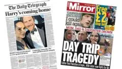 'Harry's coming home' and 'Day trip tragedy'