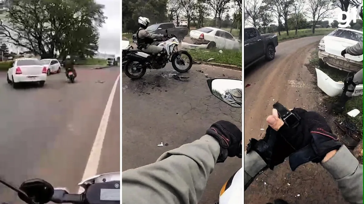 VÍDEO mostra momento que veículo em fuga bate contra carro durante perseguição policial; motorista foi preso com drogas