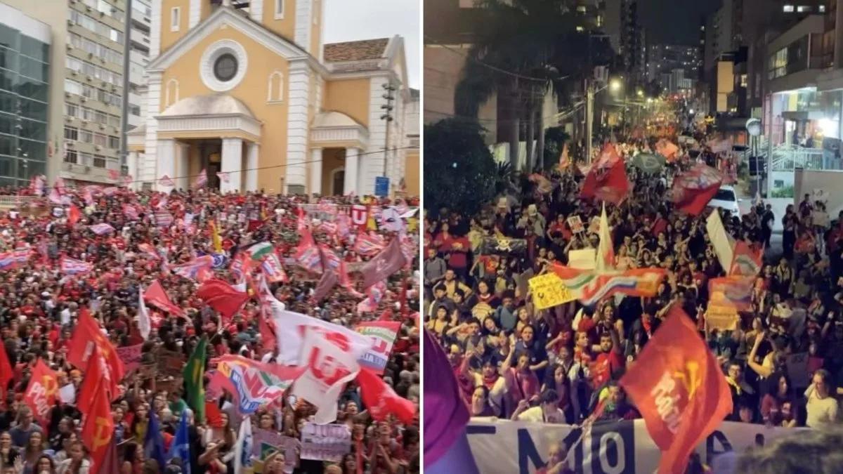 Multidão toma as ruas em ato de apoio a Lula e chega à Beira-Mar, em Florianópolis