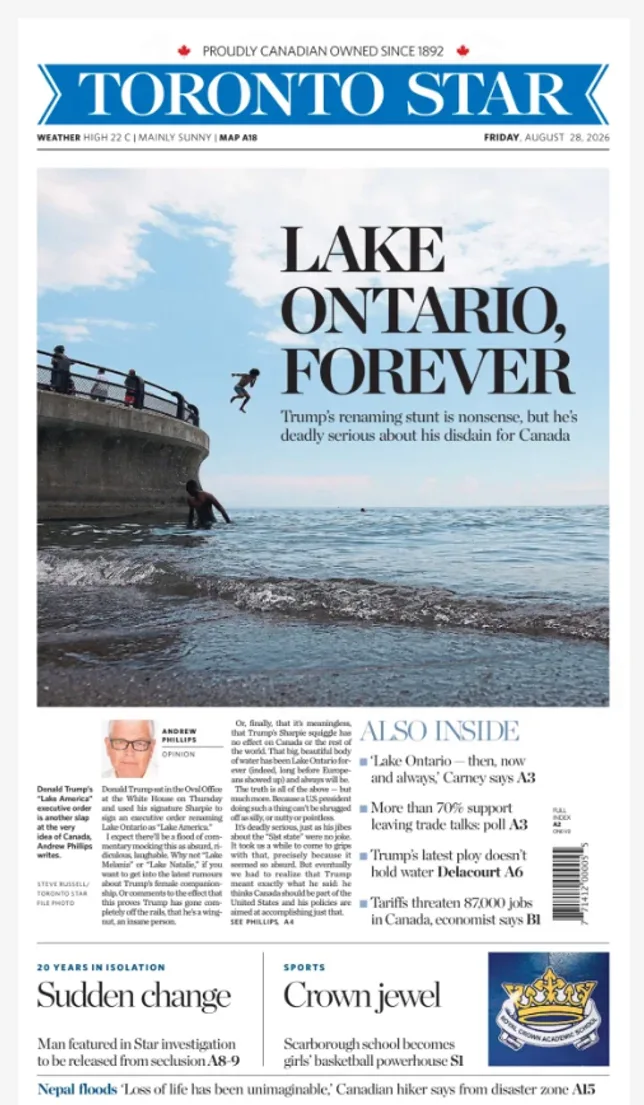 “Lac Ontario, pour toujours” : le Canada réplique à Trump qui veut le nommer “lac Amérique”