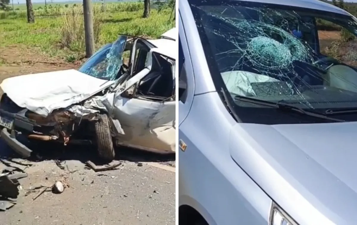VÍDEO: grave acidente entre carros deixa 2 pessoas feridas em estrada vicinal no interior de SP