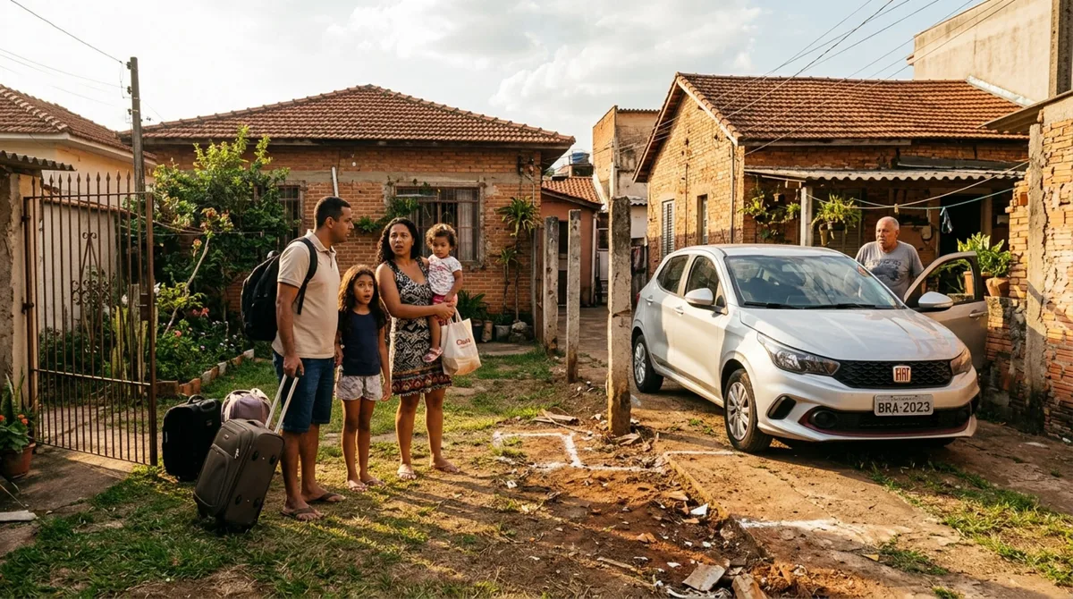 Família volta de viagem e descobre que vizinho retirou cerca divisória para facilitar entrada de carros, proprietários exigem que fechamento seja recolocado