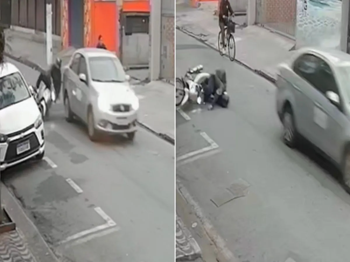VÍDEO: Professora de moto é atingida por carro e derrapa no asfalto; motorista foge após acidente