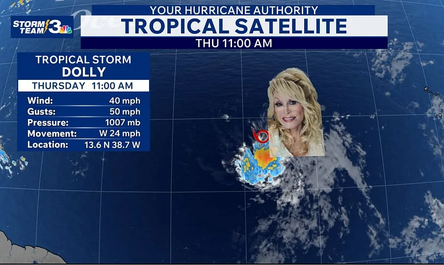 É coincidência, mas... Tempestade Tropical Dolly surge no Atlântico dias depois da morte de Dolly Parton