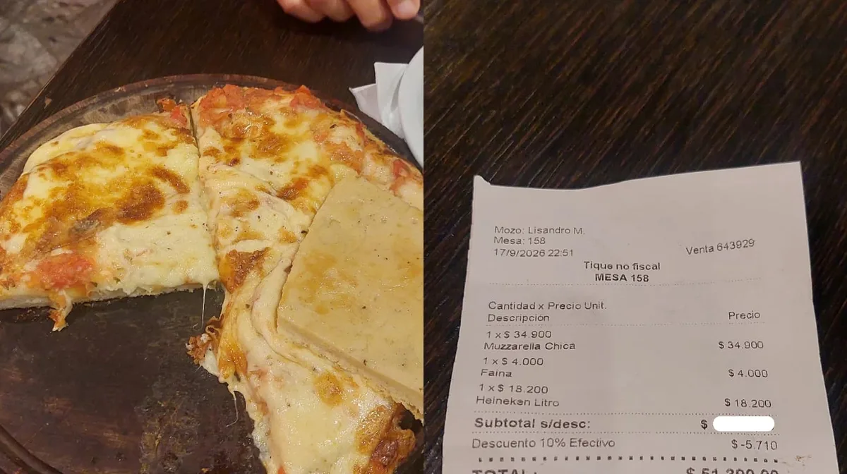 Fue a Güerrín, pidió una pizza de muzzarella chica, faina y cerveza de 1 litro: mostró el ticket final