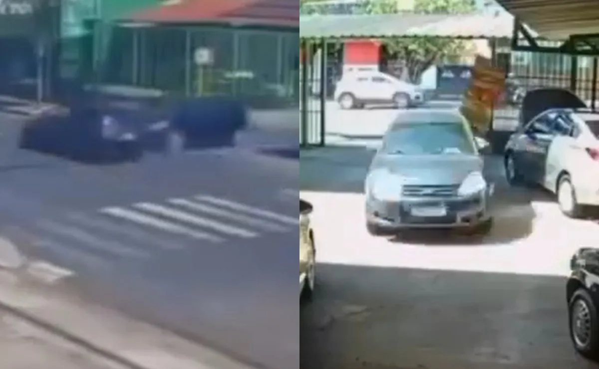 Vídeo! Após colisão na rua, carro invade loja e termina estacionado ‘perfeitamente’ em vaga apertada: “Não foi acidente, foi manobra”
