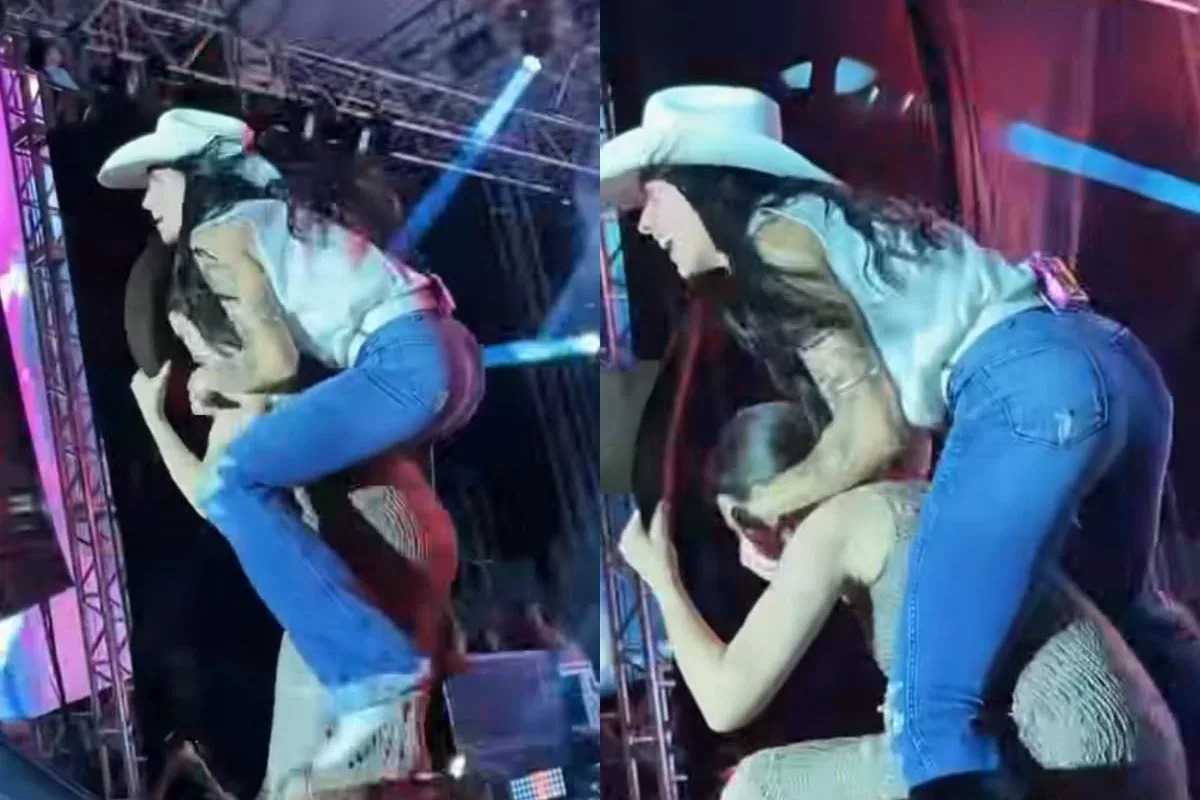 VÍDEO: Ana Castela monta em prefeita e a derruba no palco durante show