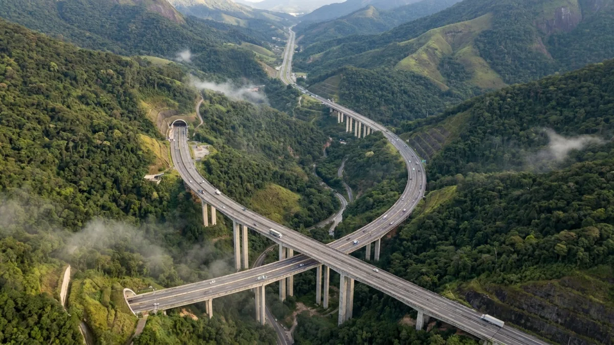 Rodovia brasileira de R$ 3,1 bilhões corta a serra com quatro túneis e uma passagem subterrânea de mais de cinco quilômetros