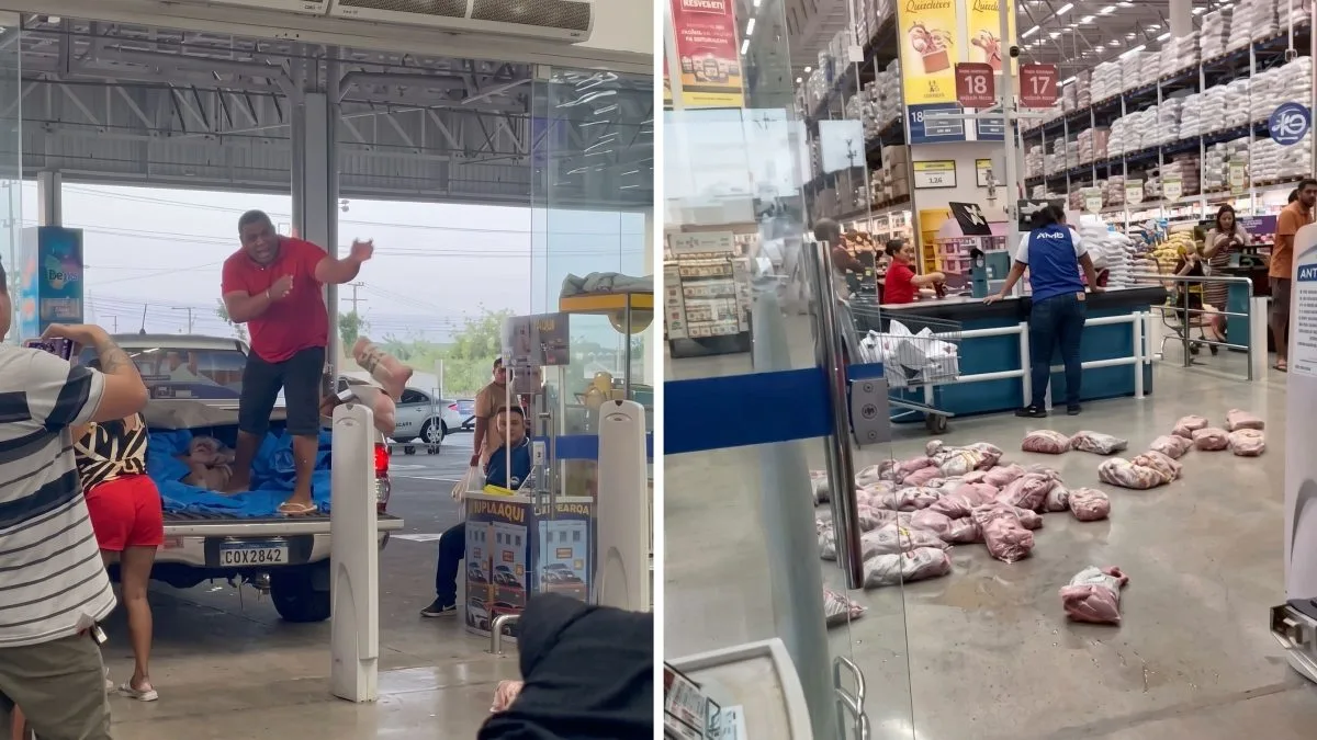 Cliente compra linguiça, descobre que tudo está estragado e joga carga no chão de gigante dos supermercados, mas mulher filma: ‘Tudo pôdi’