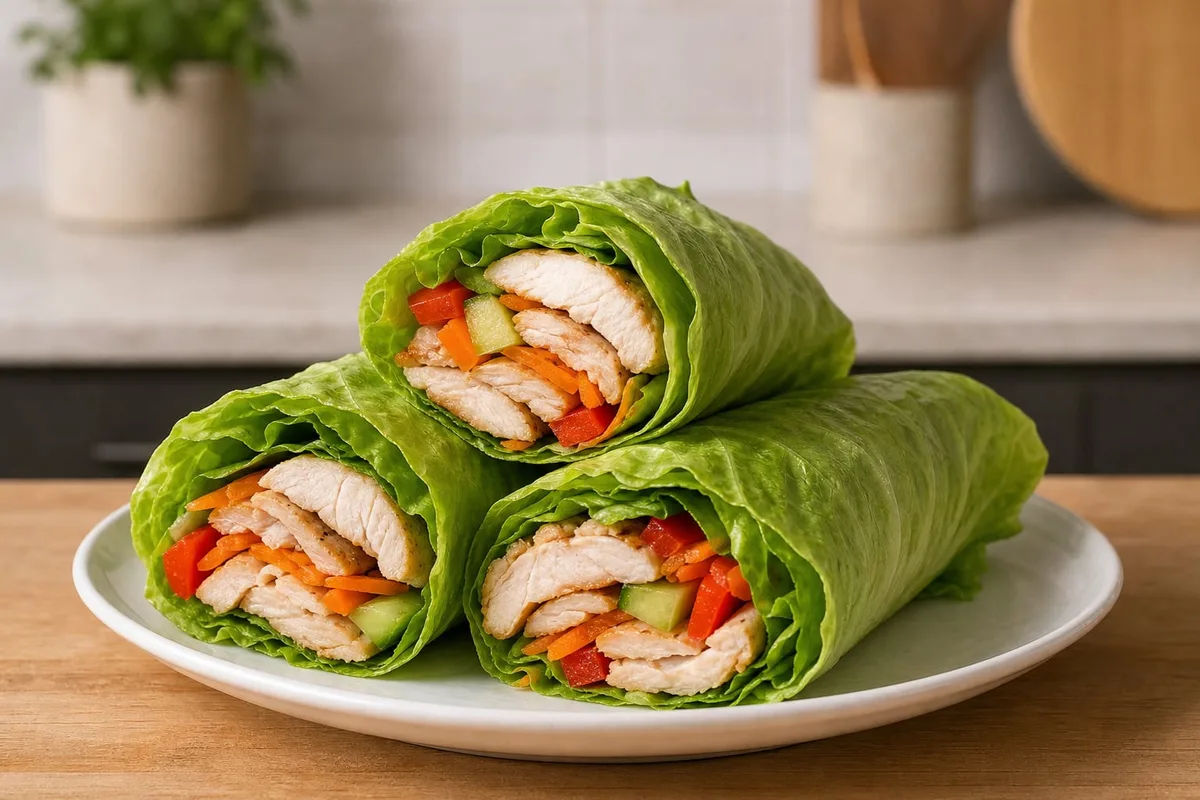 Receta de wrap de pollo envuelto en lechuga, rápido y fácil